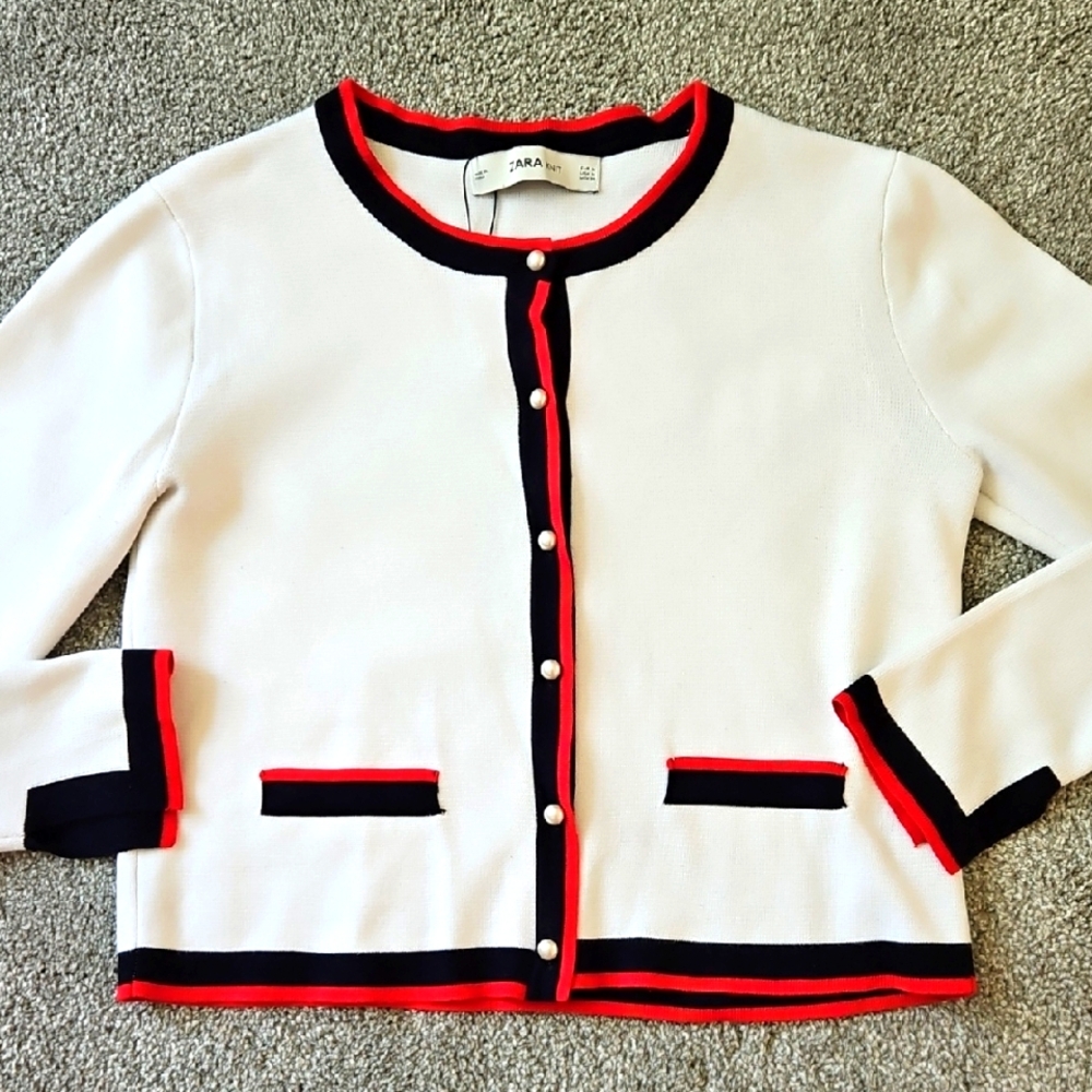 Zara Knit Sweater with Red and Black Accents